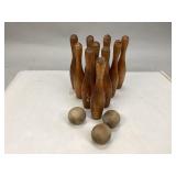 Vintage Wooden Bowling Pins & Balls
