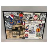 Framed Military Patches, Ribbons, Clippings & More