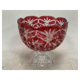 Cranberry Cut to Clear Compote Bowl