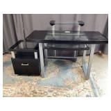 Metal & Glass Desk & Filing Cabinet- Two Pieces