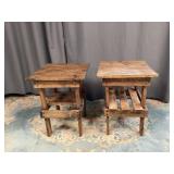 Two Handmade Wooden Slat End Tables