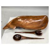 Unique Wooden Carved Bowl & Spoons