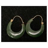 Jade and Gold Tone Earrings