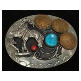 Native American Style Belt Buckle with Turquoise
