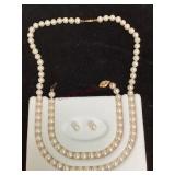 14K Clasp Pearl Necklace, Bracelet, Earring Set
