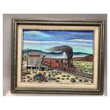 Framed Train Painting Signed by R. Harcourt
