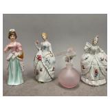 Porcelain Dresser Items, Glass Perfume Bottle