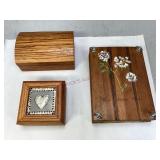 Two Wooden Boxes & a Wooden Flower Press