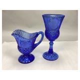 Avon Fostoria Cobalt Blue Glass Pitcher & Goblet