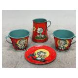 Tin Childrenï¿½s Toy Cups, Plate, Pitcher