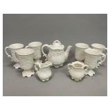 White Scroll Teapot, Creamer, Sugar & More