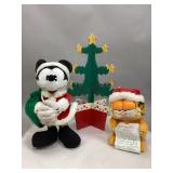 Garfield & Mickey Mouse Plush & Wooden Tree