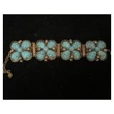 Gold Bracelet with Turquoise and Pearl Accents