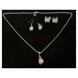 Pearl and Gems Necklace and Earrings