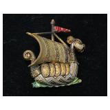 Gold Tone Viking Ship Pin