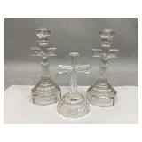Pair of Glass Candlestick Crucifixes & Cross