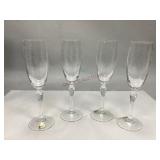 Four Bohemia Crystal Champagne Flutes