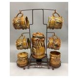 Vintage Japanese Ceramic Chicken Teapot & Mugs