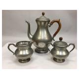 R. Holland Pewter Coffee Pot, Creamer & Sugar Bowl