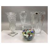 Assorted Glass Vessels, One Containing Marbles
