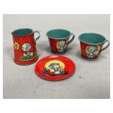 Tin Childrenï¿½s Toy Cups, Plate & Pitcher