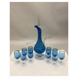 Vintage Cobalt Blue Empoli Art Glass Decanter Set