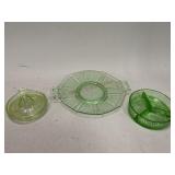 Green Glass Juicer, Plate & Divided Dish