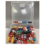 Plastic Tote with Assorted Toy Vehicles