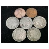 Buffalo Nickels, V Nickels & Wheat Pennies
