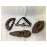 Antique Sad Irons and Assorted Handles
