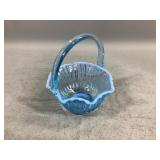 LE Smith Scalloped Blue Opalescent Glass Basket