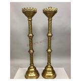 Pair of Tall Brass Color Candlesticks