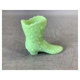 Fenton Satin Custard Uranium Glass Boot