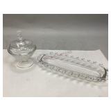 Vintage "Three Face" Compote & Glass Tray