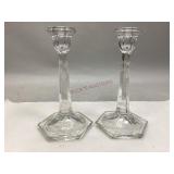 Vintage Pair of Wheel Cut Glass Candlesticks
