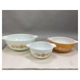 Three Vintage Pyrex "Butterfly Gold" Pattern Bowls