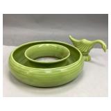 Vintage Chartreuse Ceramic Bowl & Swan