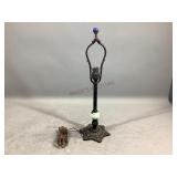 Tiffany Style Metal Lamp Base with Jadeite Sphere