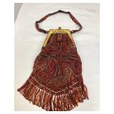 Vintage Beaded Bag with Ornate Frame & Fringes