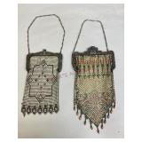 Two Antique Art Deco Enamel Mesh Purses