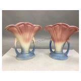 Two Vintage Hull Art Pottery Fan Vases