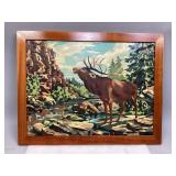 Framed Bull Elk Oil Painting Unknown Artist