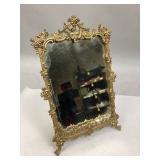 Antique Gold Ornate Cast Iron Table Top Mirror