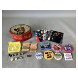 Postcards, Pins, Sewing Supplies, and More
