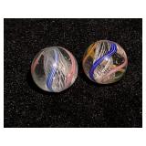 Two White Latticino Swirl Marbles
