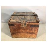 Vintage Wooden Crate with Slide Lid & Strap