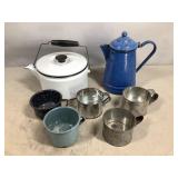 Enamel Kettles, Mugs, and Tin Mugs