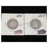 1875 & 1891 Seated Liberty Quarters