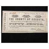 1862 50 Cent County of Augusta VA Note