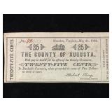 1862 County of Augusta, VA 25-Cent Note